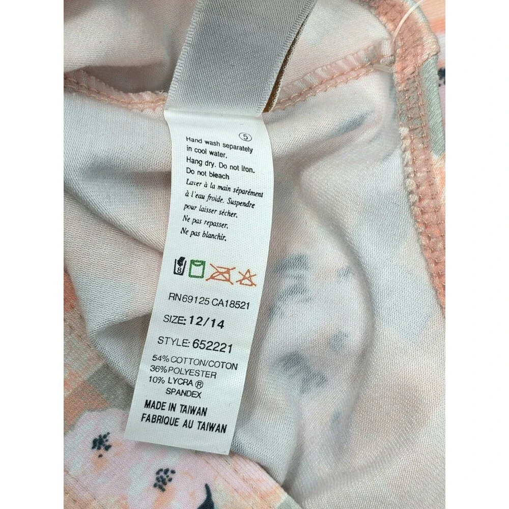 Gilda Marx VTG 90s Kids Cotton Peach Plaid Floral Biketard Singlet Size 12/14